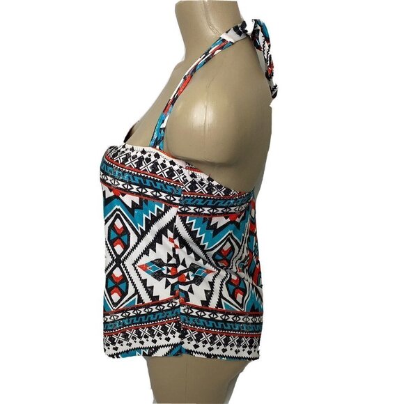 BECCA Tankini Top Womens size Large Bra Shelf Padding Southwest Design Blue Red - Picture 4 of 11